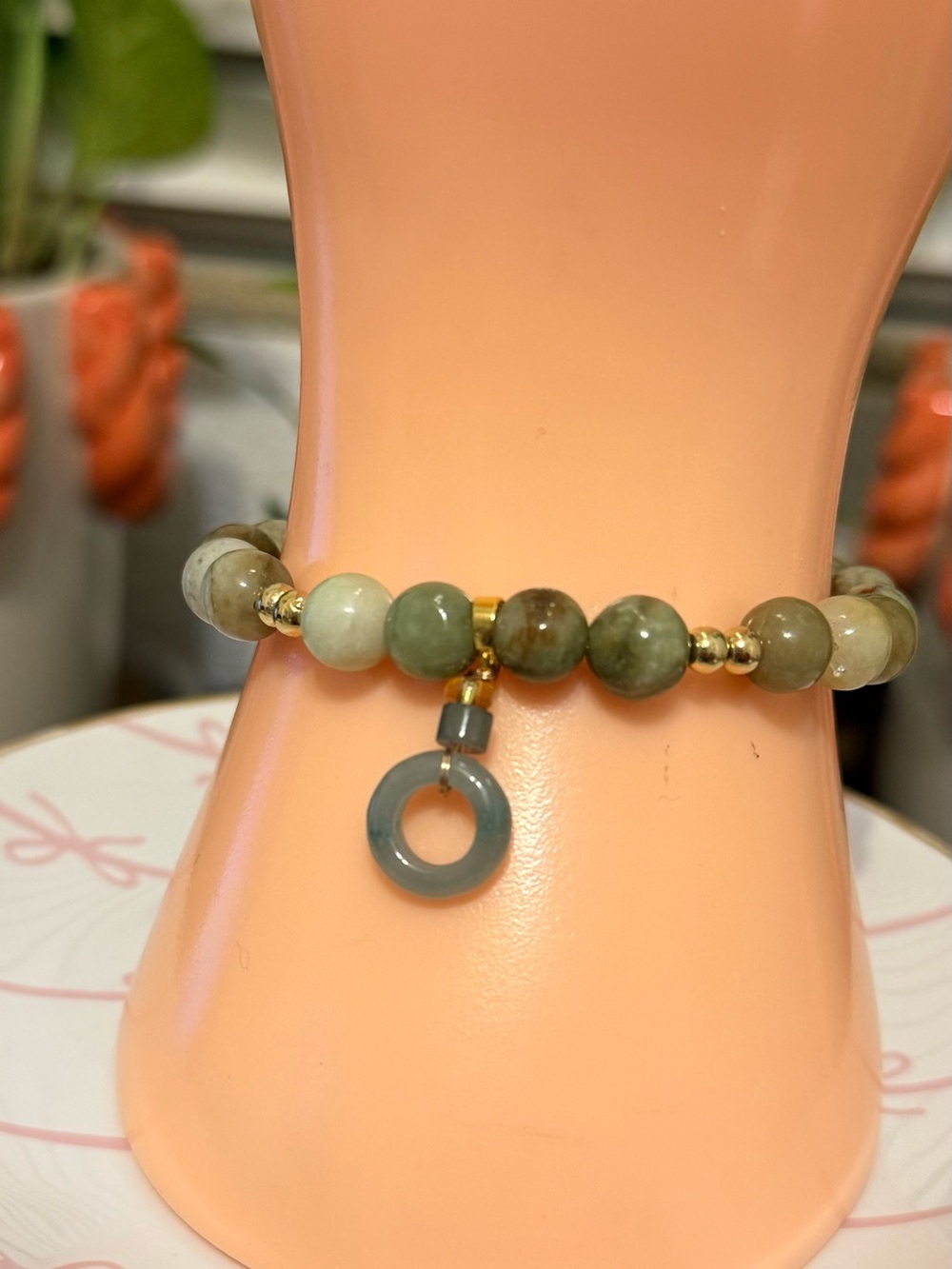 Green Natural Jade Bracelet with Charm